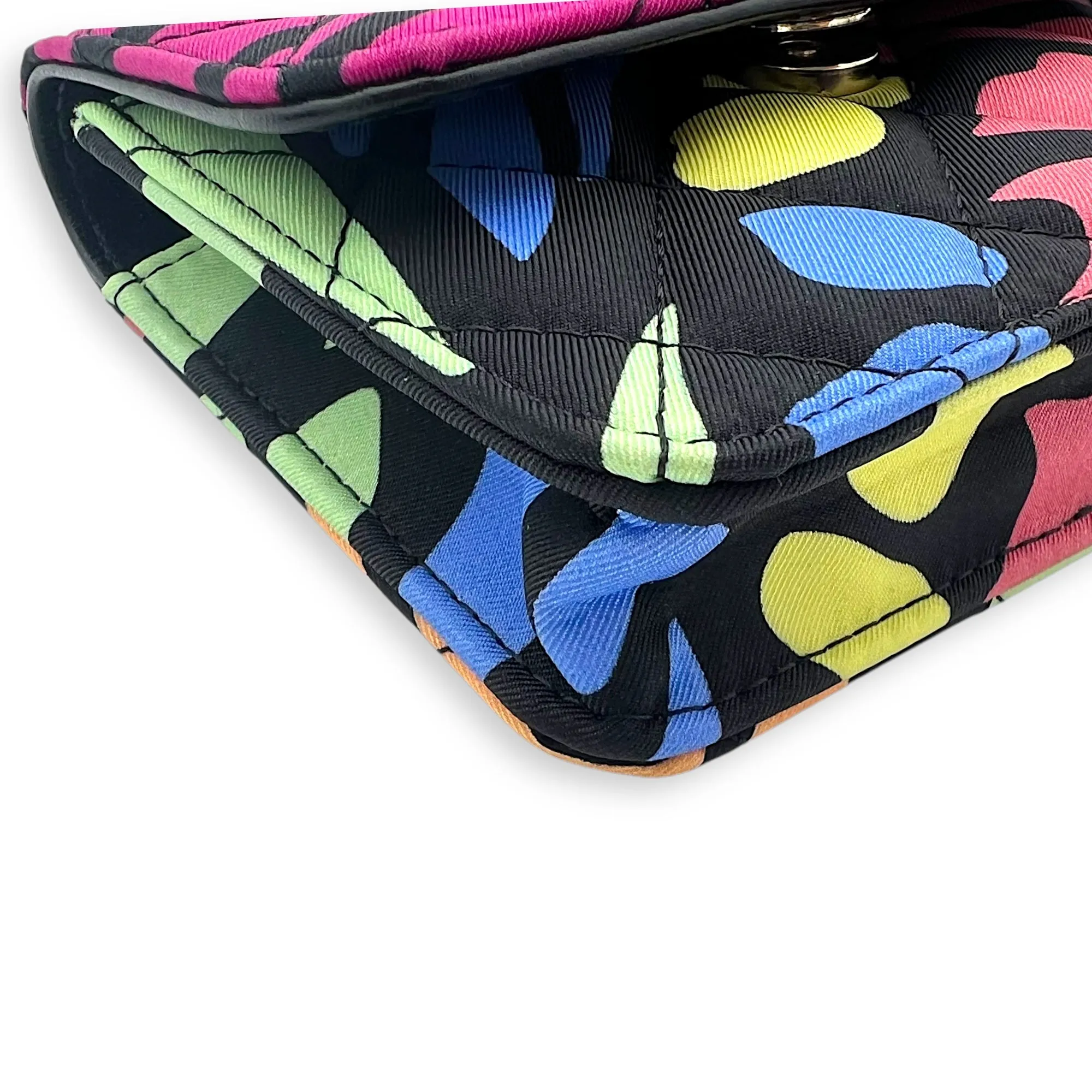 CC Floral Printed Mini Multi-colour Wallet On Chain in Fabric, Gold hardware