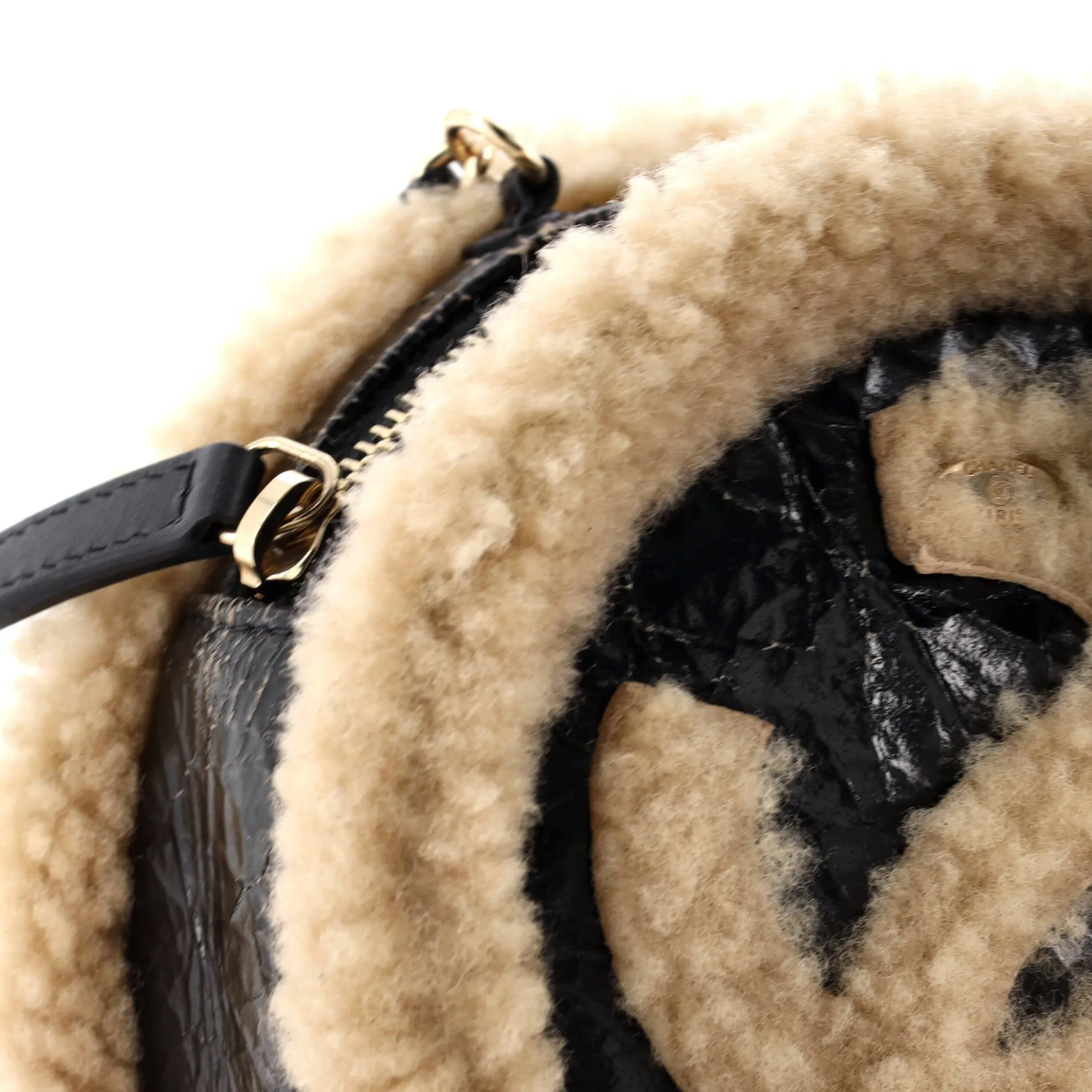 CC Mania Round Crossbody Shearling and Crumpled Sheepskin Mini