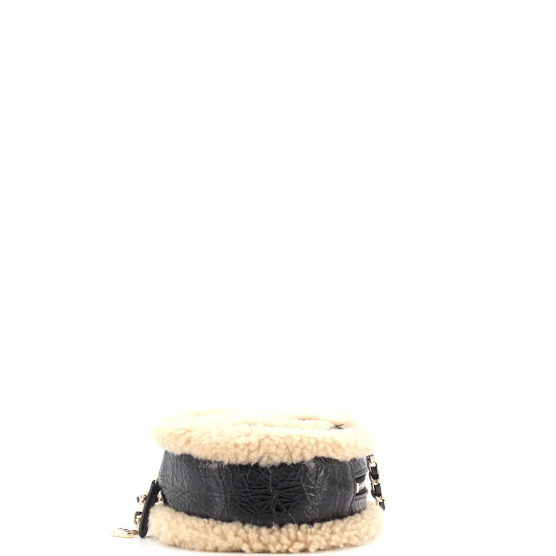 CC Mania Round Crossbody Shearling and Crumpled Sheepskin Mini
