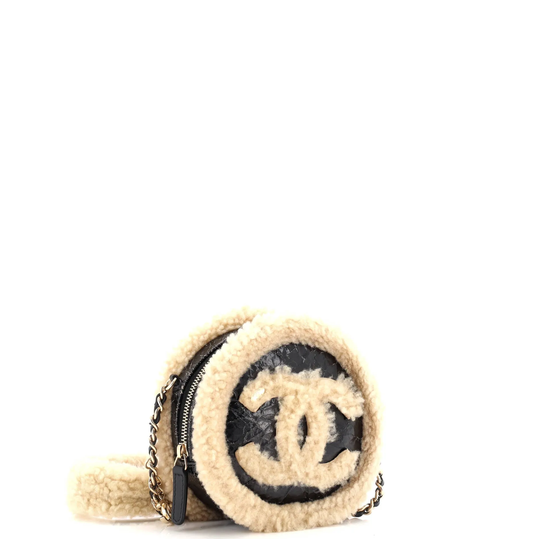 CC Mania Round Crossbody Shearling and Crumpled Sheepskin Mini