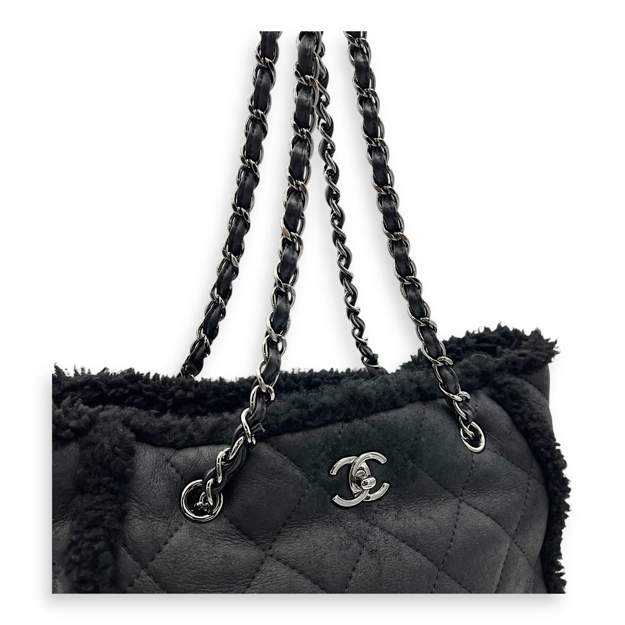CC Shoulder Bag Black in Shearling, Silver hardware