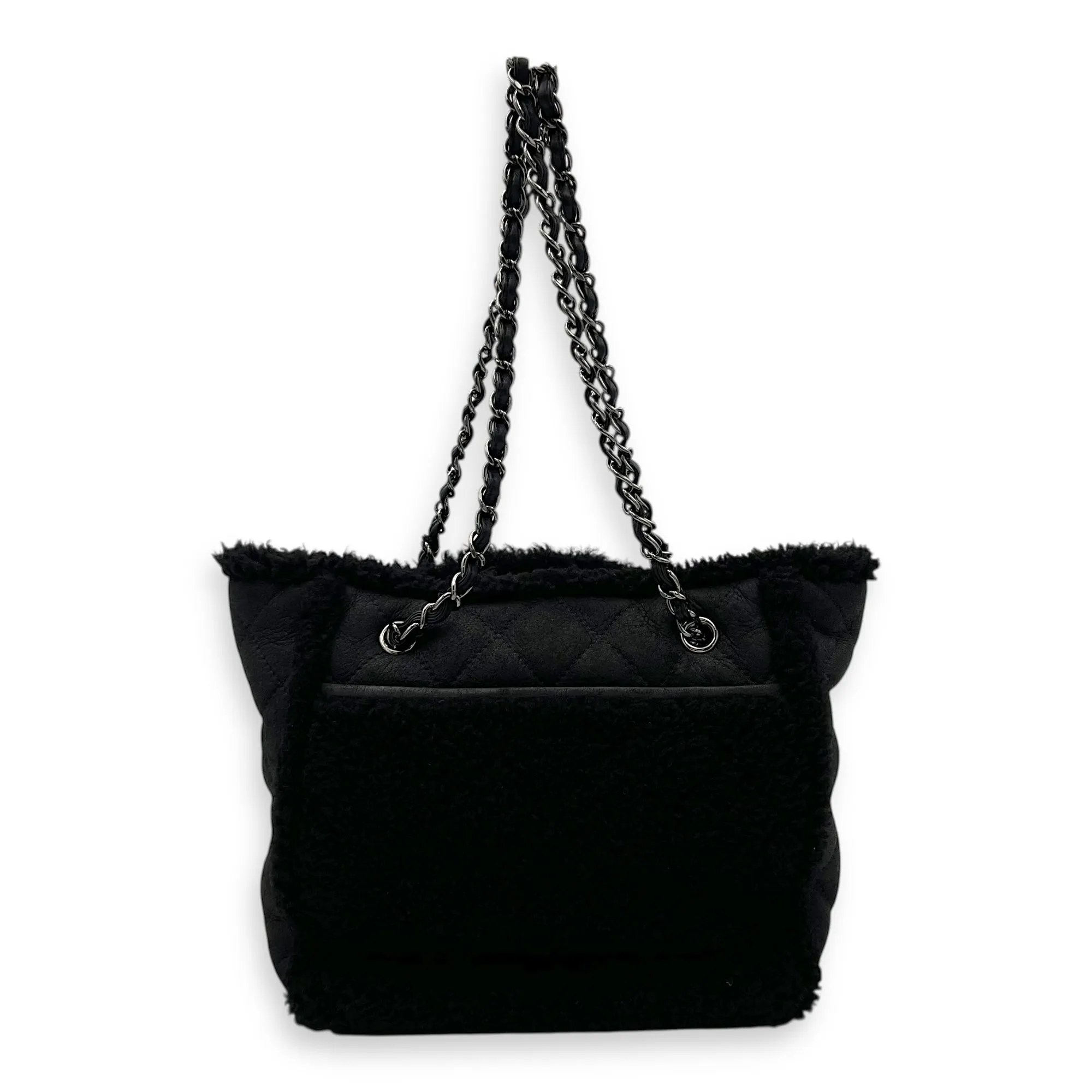 CC Shoulder Bag Black in Shearling, Silver hardware