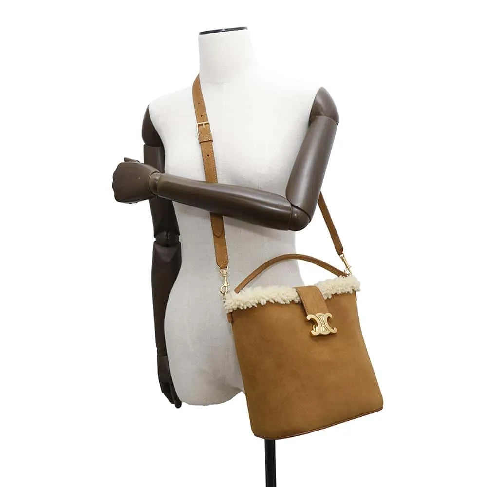 CELINE Louise 2WAYBag Brown116613GFT Suede Shearling Size Medium