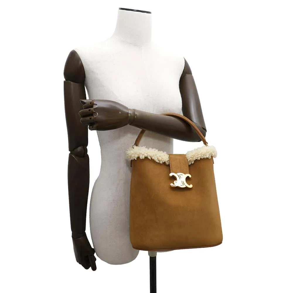 CELINE Louise 2WAYBag Brown116613GFT Suede Shearling Size Medium