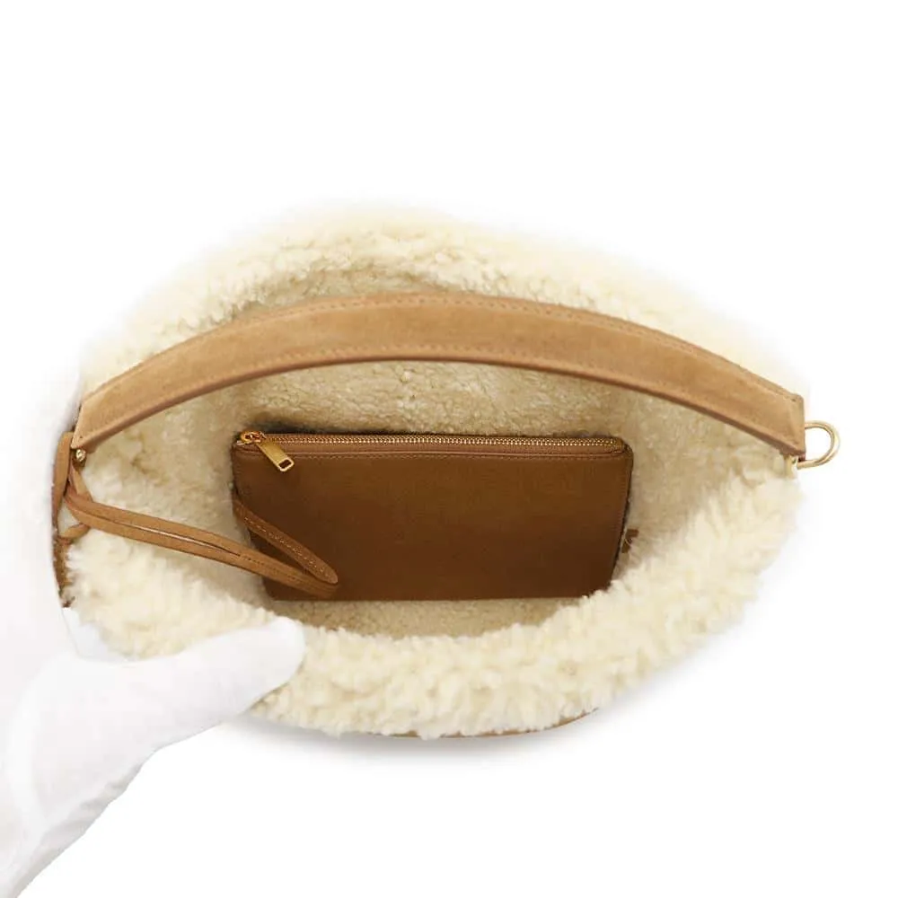CELINE Louise 2WAYBag Brown116613GFT Suede Shearling Size Medium