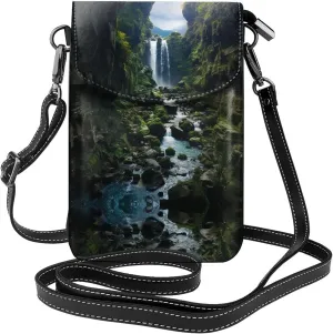 Cell Phone Purse Waterfall Cliff Printed Leather Small Crossbody Bags Lightweight Mini Shoulder Bag
