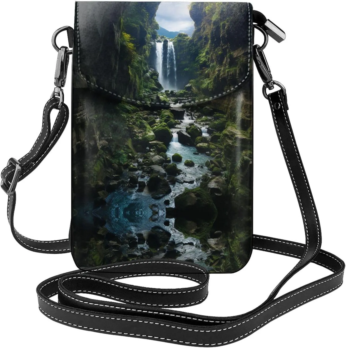 Cell Phone Purse Waterfall Cliff Printed Leather Small Crossbody Bags Lightweight Mini Shoulder Bag