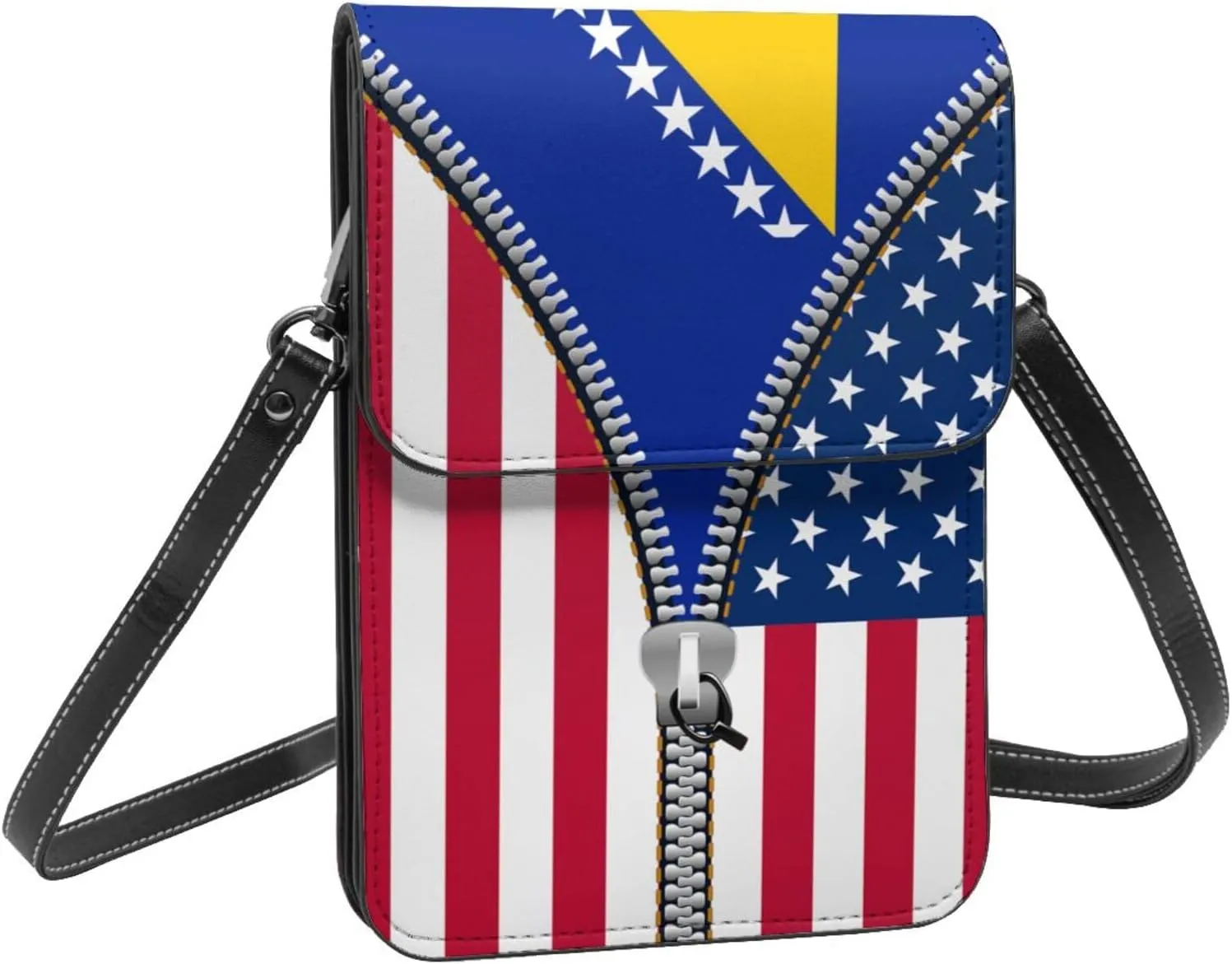 Central African Republic America Flag Printed Zipper Small Crossbody Purse Cell Phone Bag for Women