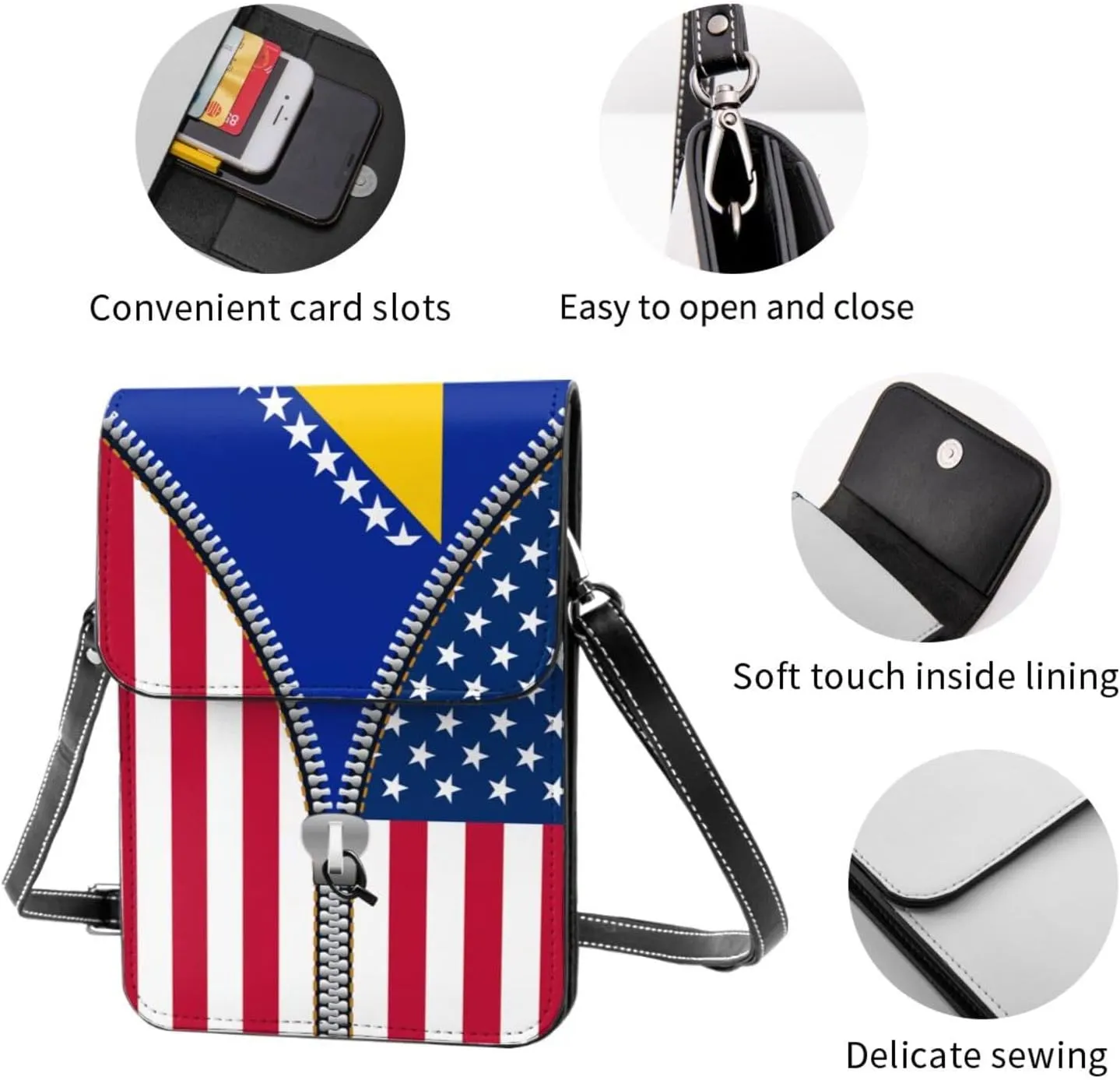 Central African Republic America Flag Printed Zipper Small Crossbody Purse Cell Phone Bag for Women