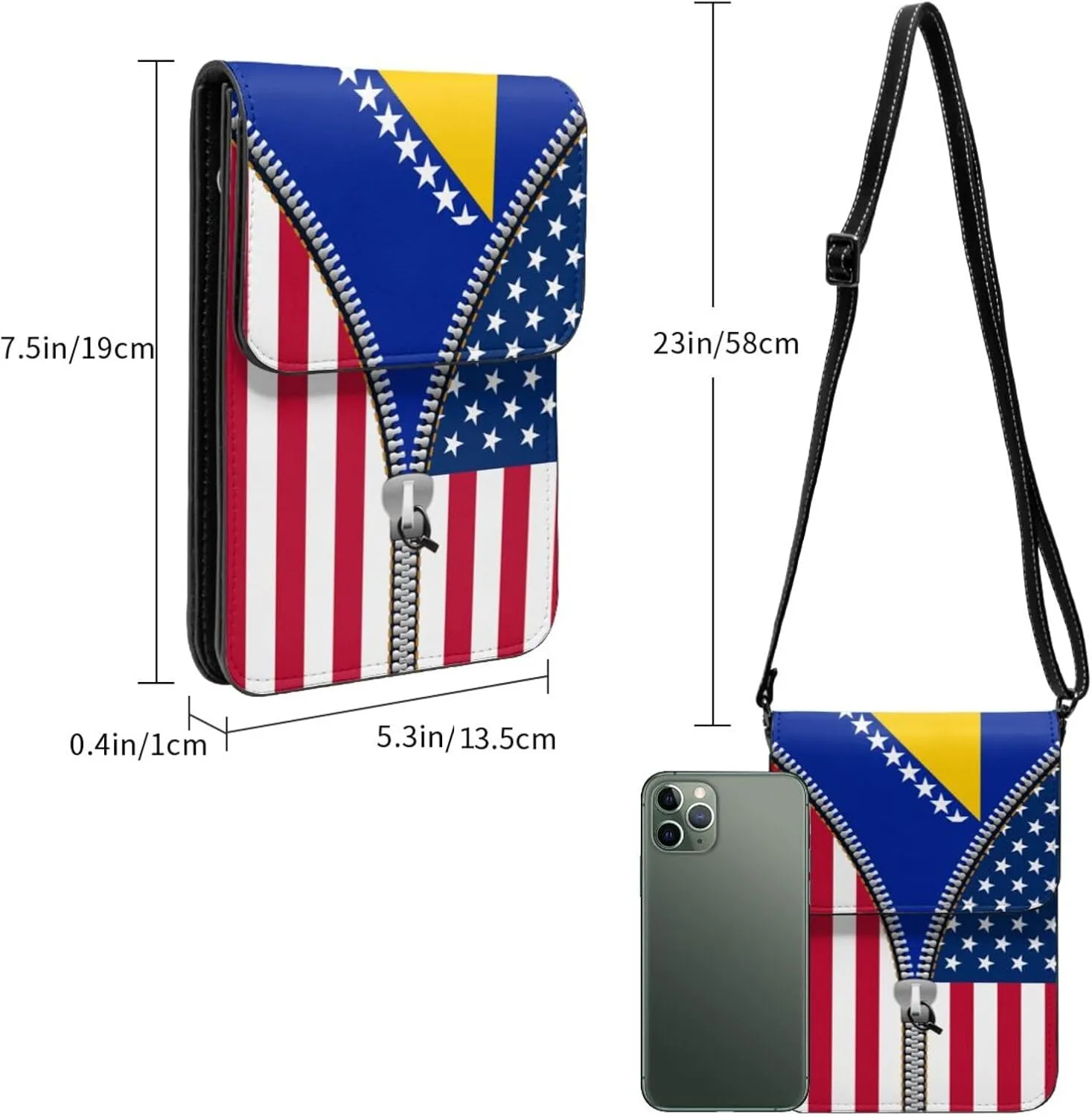 Central African Republic America Flag Printed Zipper Small Crossbody Purse Cell Phone Bag for Women