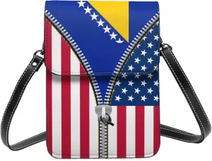 Central African Republic America Flag Printed Zipper Small Crossbody Purse Cell Phone Bag for Women