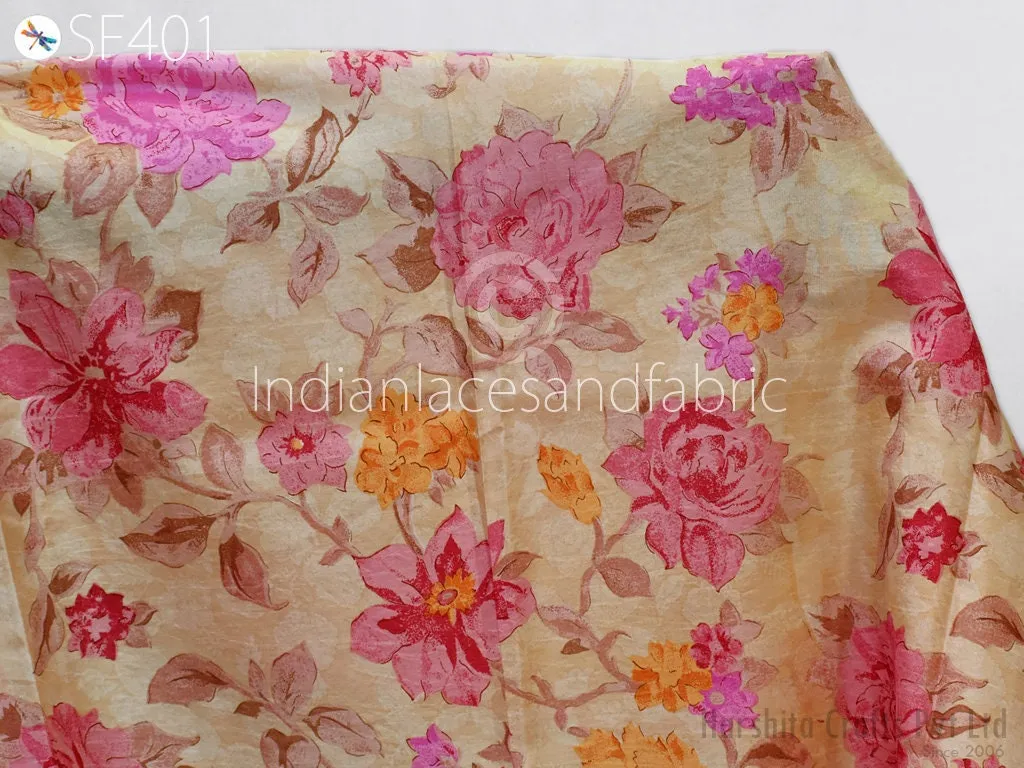 Champagne Soft Pure Printed Silk by the yard Saree Fabric Wedding Dress Bridesmaids Costumes Party Dresses Pillows Cushion Cover Drapery