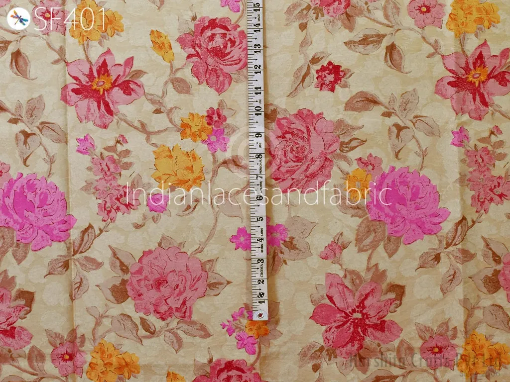 Champagne Soft Pure Printed Silk by the yard Saree Fabric Wedding Dress Bridesmaids Costumes Party Dresses Pillows Cushion Cover Drapery