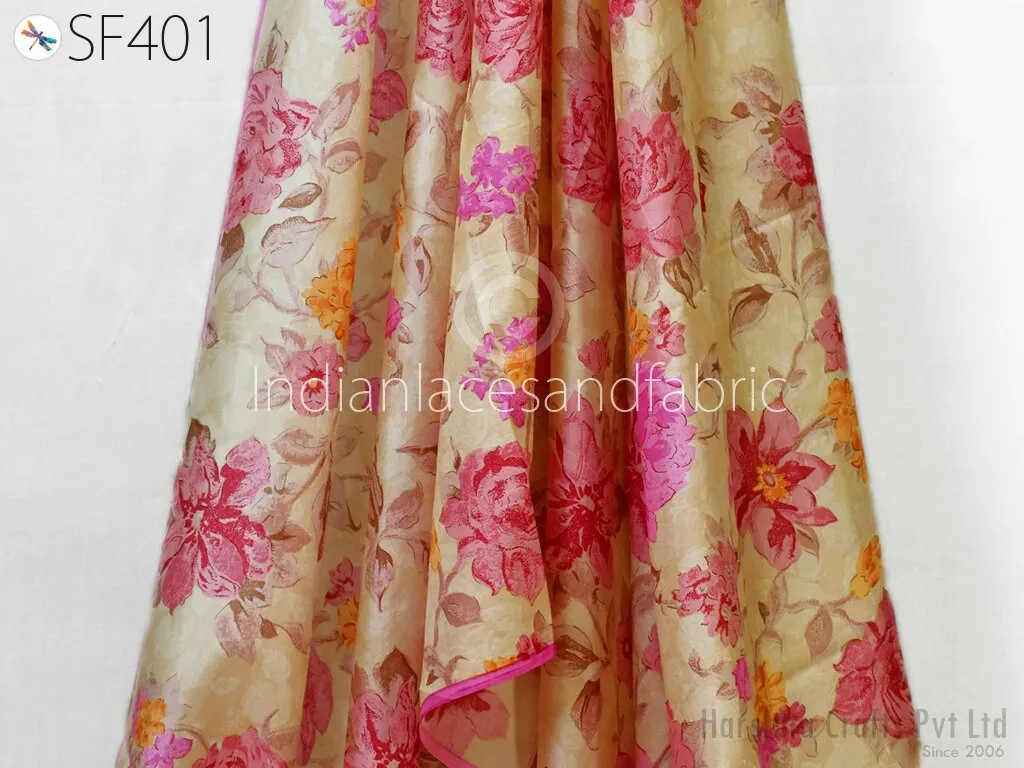 Champagne Soft Pure Printed Silk by the yard Saree Fabric Wedding Dress Bridesmaids Costumes Party Dresses Pillows Cushion Cover Drapery