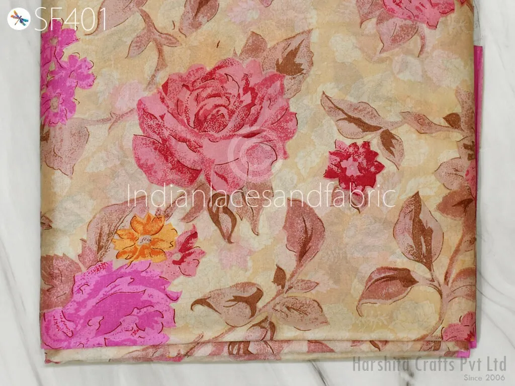 Champagne Soft Pure Printed Silk by the yard Saree Fabric Wedding Dress Bridesmaids Costumes Party Dresses Pillows Cushion Cover Drapery