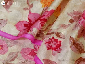 Champagne Soft Pure Printed Silk by the yard Saree Fabric Wedding Dress Bridesmaids Costumes Party Dresses Pillows Cushion Cover Drapery