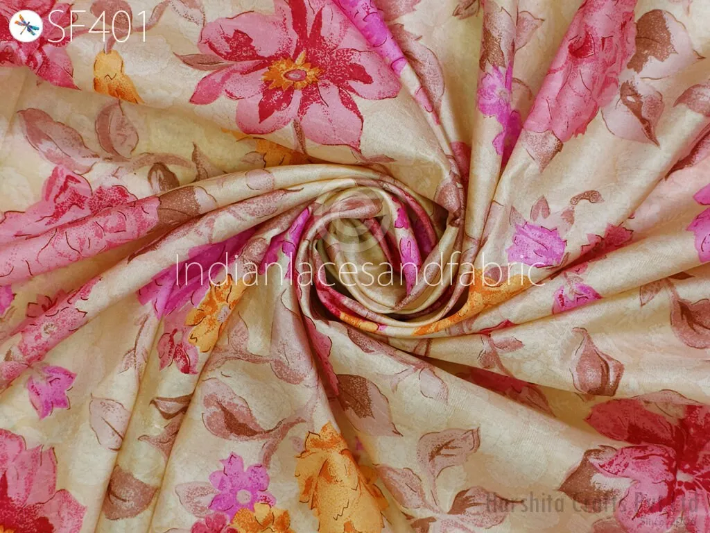 Champagne Soft Pure Printed Silk by the yard Saree Fabric Wedding Dress Bridesmaids Costumes Party Dresses Pillows Cushion Cover Drapery