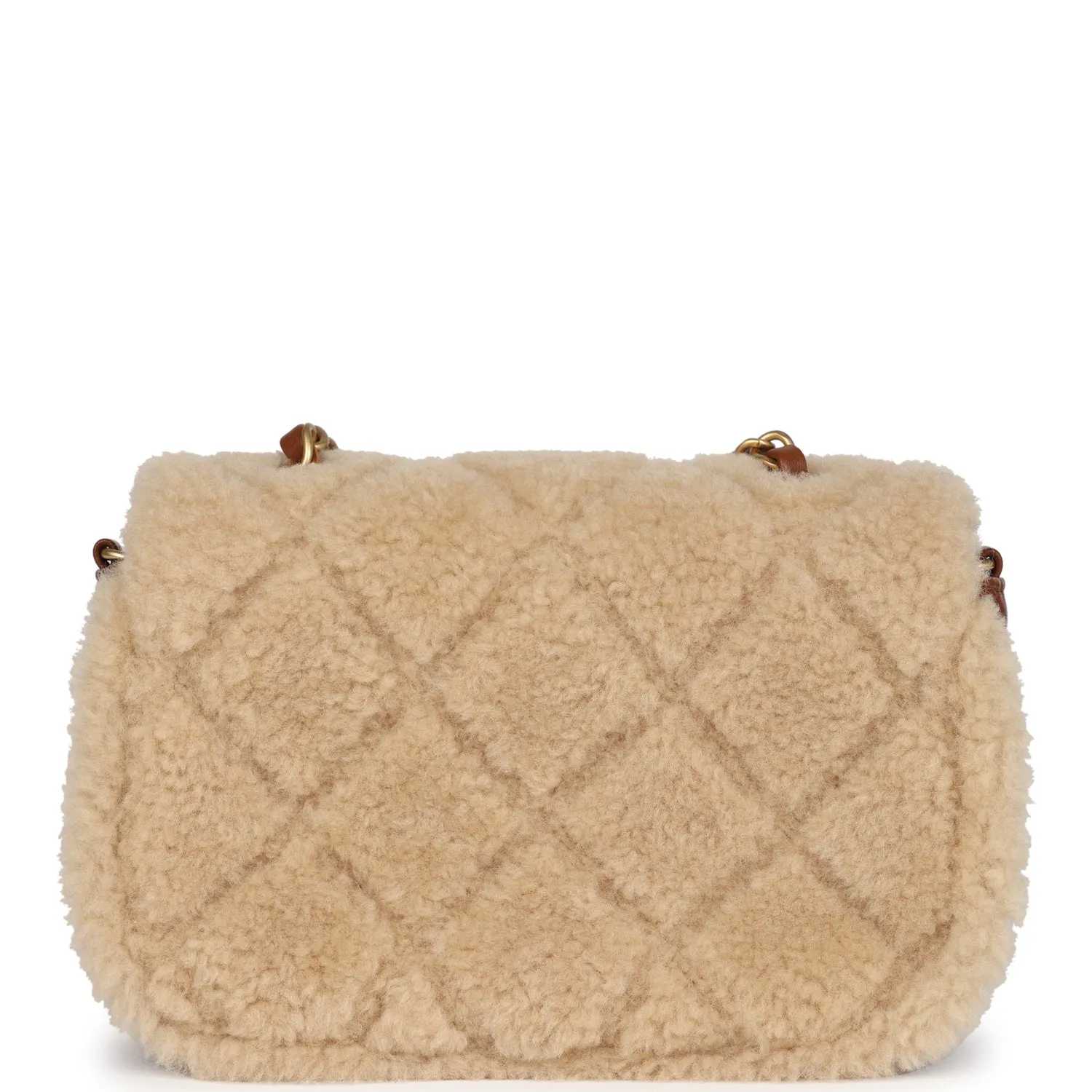 Chanel Mini Shearling Flap Bag Brown Lambskin Brushed Gold Hardware