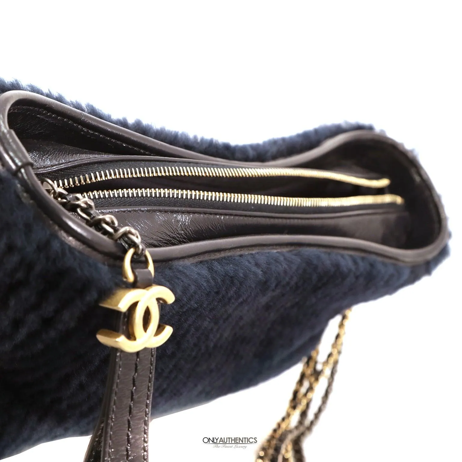 Chanel Navy Shearling Fur and Leather Gabrielle Bag