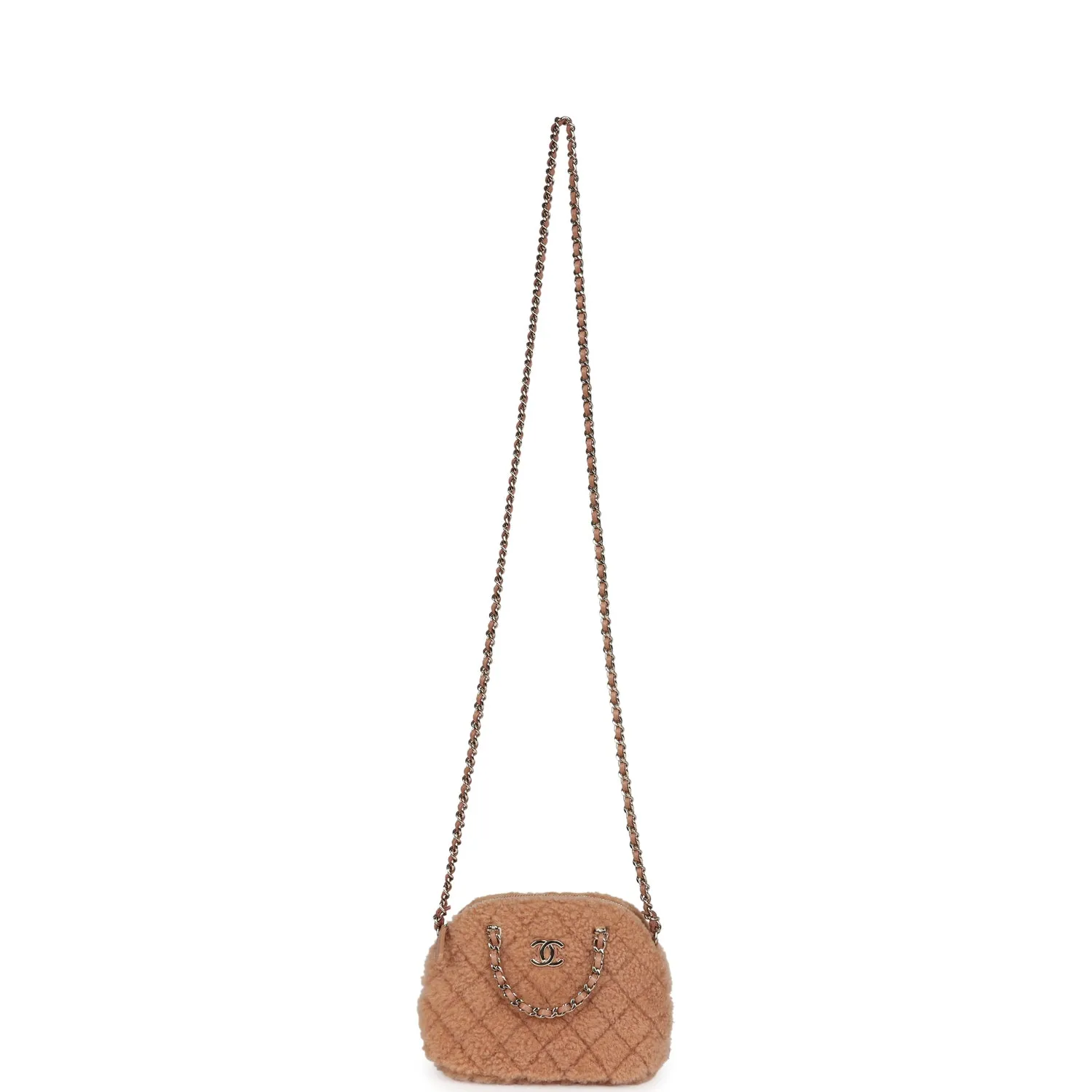 Chanel Small Crossbody Bag Light Brown Shearling Light Gold Hardware