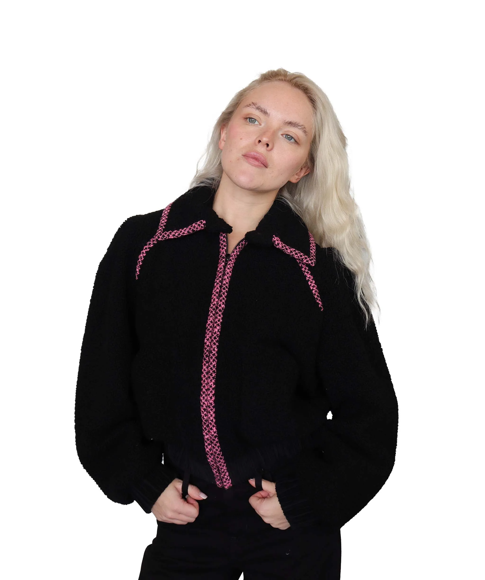 Chanel Tweed Trimmed CC Coco Mark Logo Shearling Bomber Jacket DXBS2544