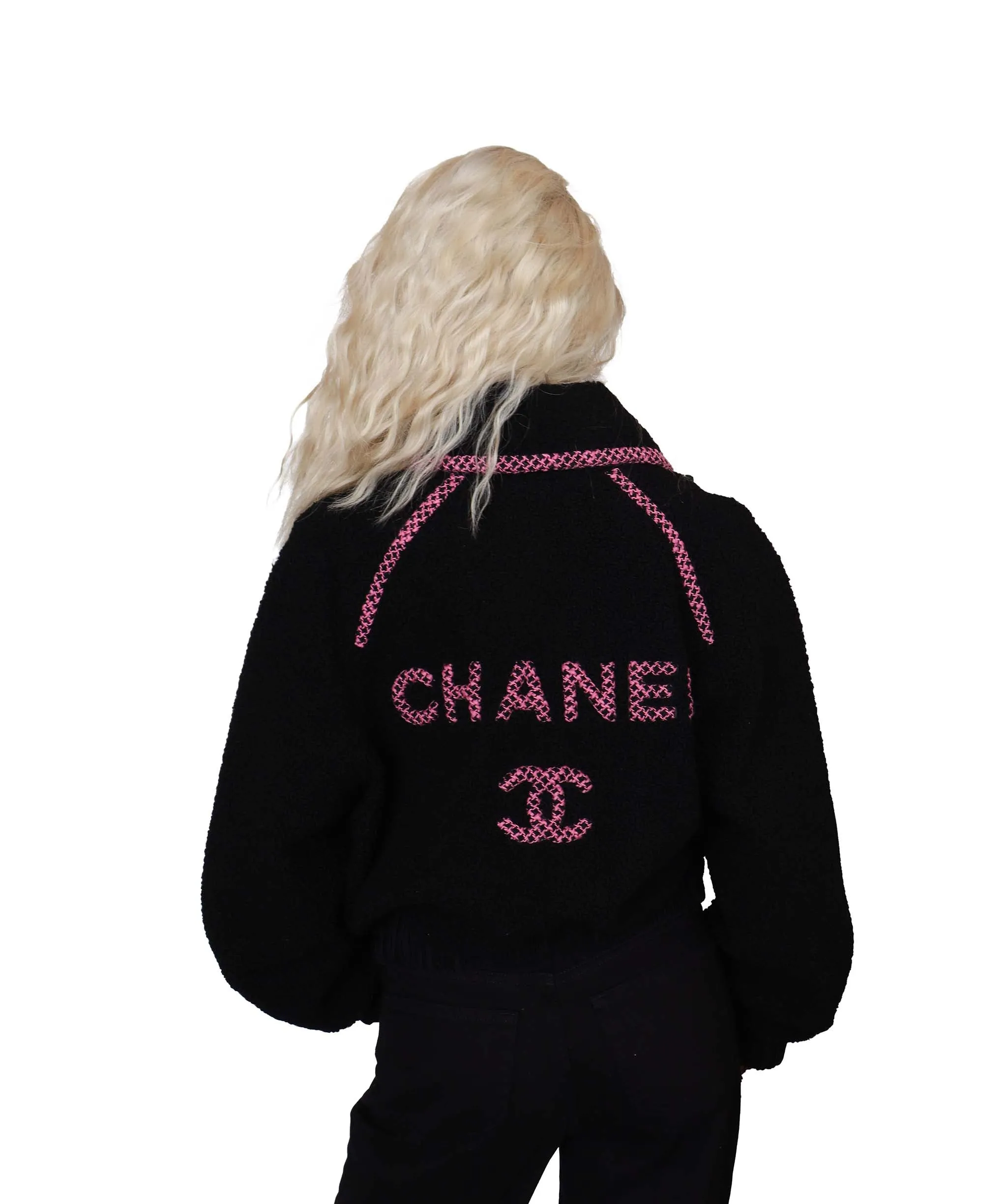 Chanel Tweed Trimmed CC Coco Mark Logo Shearling Bomber Jacket DXBS2544