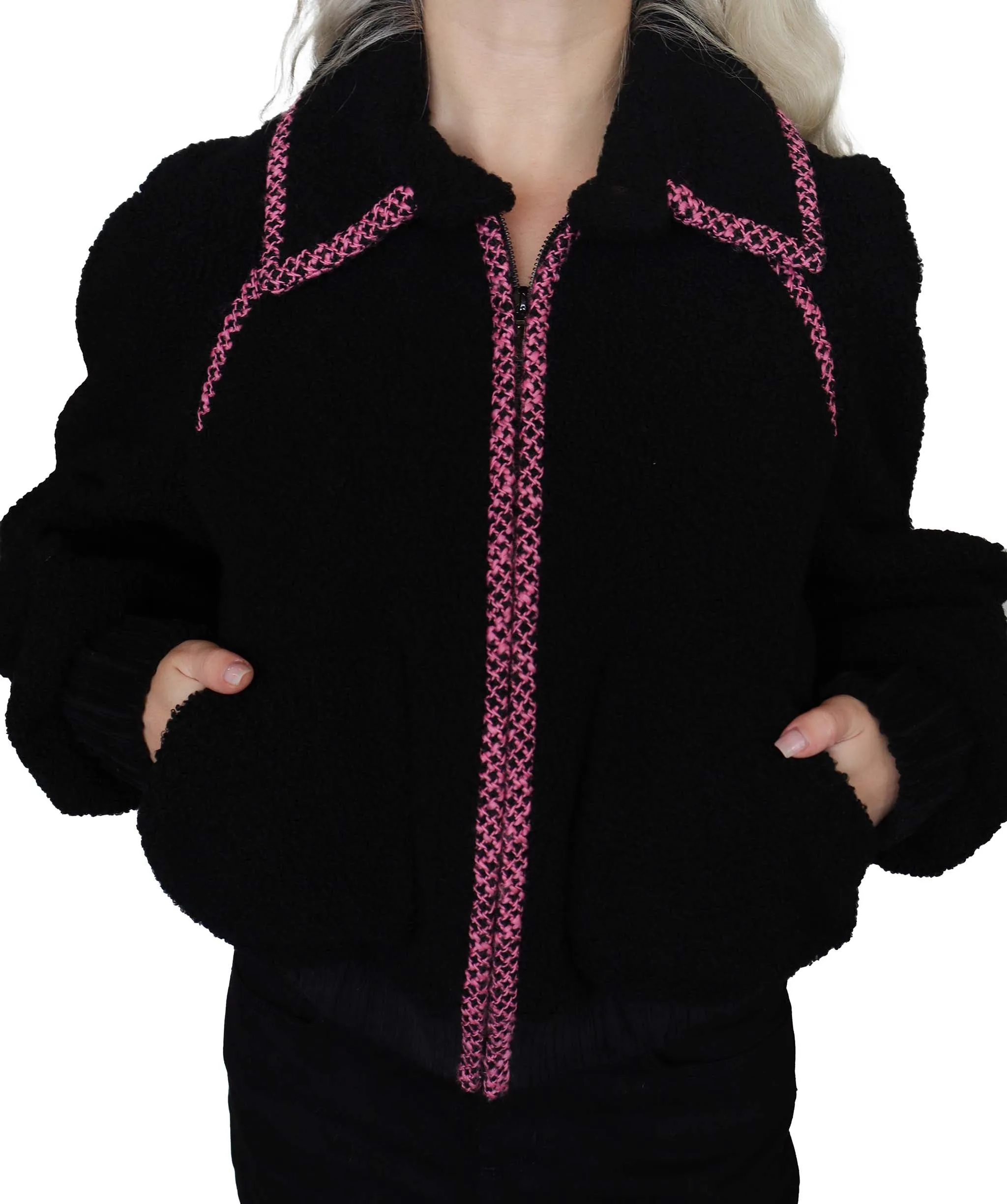 Chanel Tweed Trimmed CC Coco Mark Logo Shearling Bomber Jacket DXBS2544