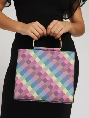 Check Print Tote With Gold Handle