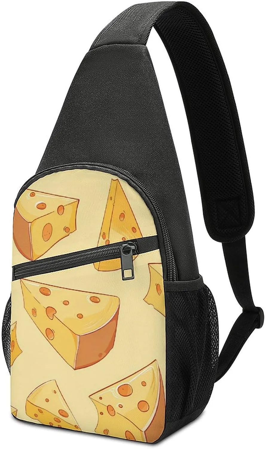 Cheese Slices Casual Crossbody Bag Travel Shoulder Bag Hiking Chest Bag Sling Backpack with Pocket for Men Women