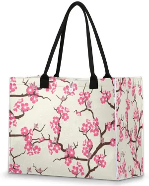 Cherry Blossom Flowers Tote Bag for Women Large Beach Bag Reusable Grocery Bags Tote Bag for Work Shopping Travel Beach