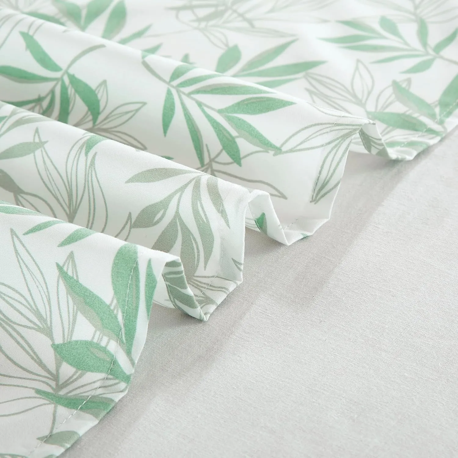 Chezmoi Collection 4-Piece Floral Leaves Window Curtain Set with Sheer Backing - Green White Leaves Printed Microfiber, 120 inch x 84 inch