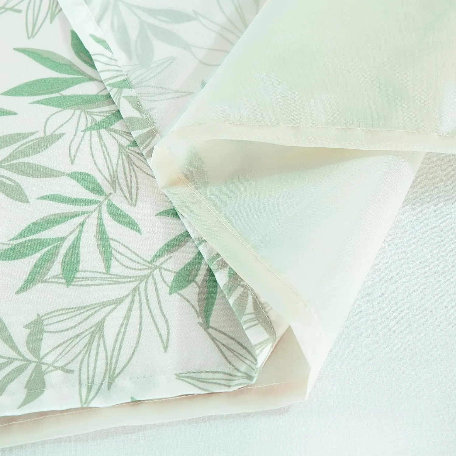 Chezmoi Collection 4-Piece Floral Leaves Window Curtain Set with Sheer Backing - Green White Leaves Printed Microfiber, 120 inch x 84 inch