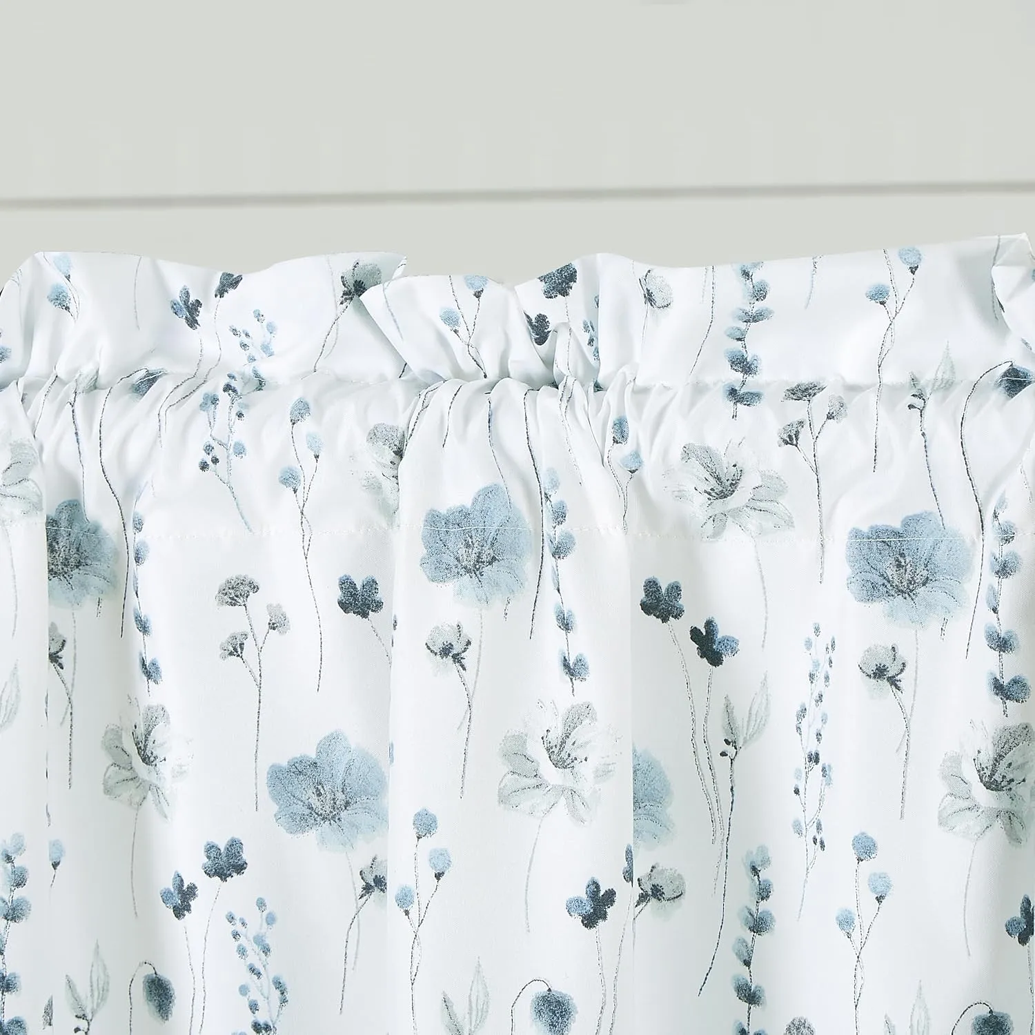 Chezmoi Collection 4-Piece Floral Window Curtain Set with Sheer Backing - Blue White Poppy Floral Printed Microfiber, 120 inch x 84 inch