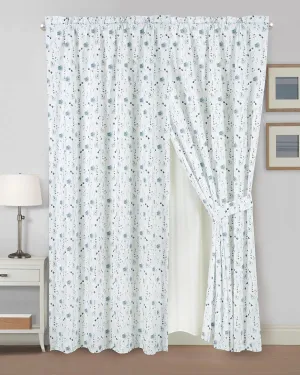Chezmoi Collection 4-Piece Floral Window Curtain Set with Sheer Backing - Blue White Poppy Floral Printed Microfiber, 120 inch x 84 inch