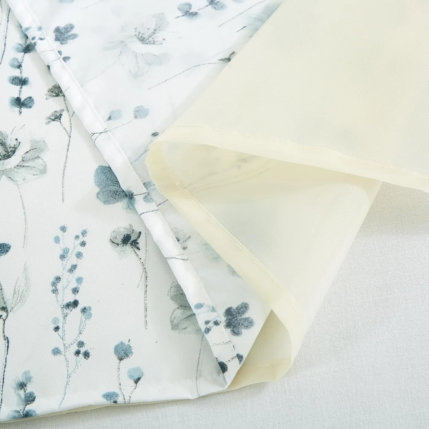 Chezmoi Collection 4-Piece Floral Window Curtain Set with Sheer Backing - Blue White Poppy Floral Printed Microfiber, 120 inch x 84 inch