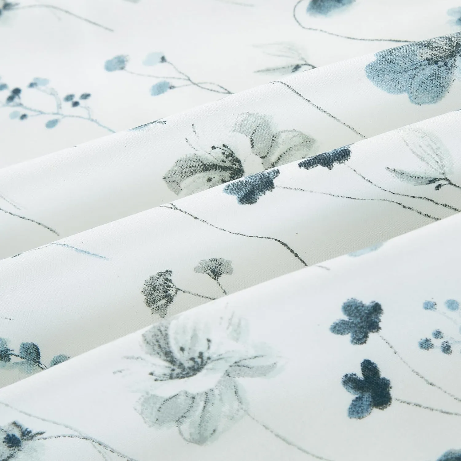 Chezmoi Collection 4-Piece Floral Window Curtain Set with Sheer Backing - Blue White Poppy Floral Printed Microfiber, 120 inch x 84 inch