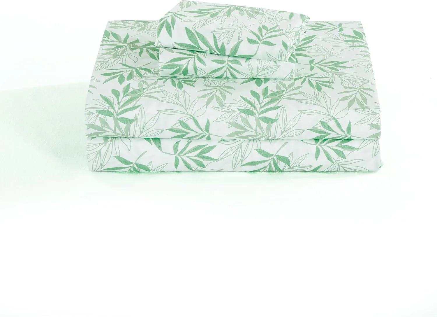 Chezmoi Collection Elder 4-Piece Floral Leaves Bed Sheet Set - Green White Leaves Printed Microfiber 14-Inches Deep Pocket Sheets & Pillowcases Set, King