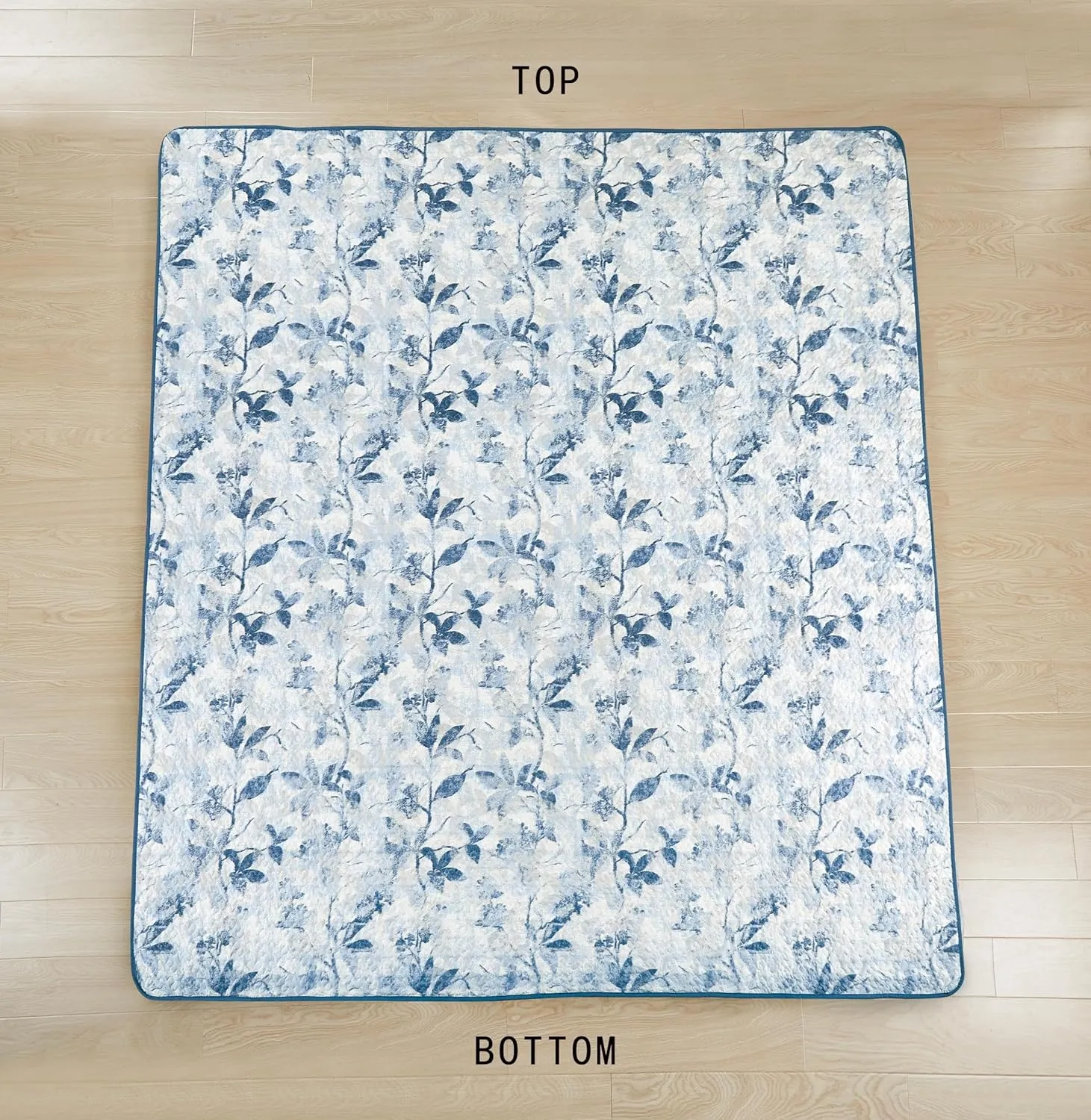 Chezmoi Collection Monica 3-Piece Tropical Floral Quilt Set Queen - Blue Gray White Textured Floral Printed Microfiber Lightweight Bedspread Set for All Season