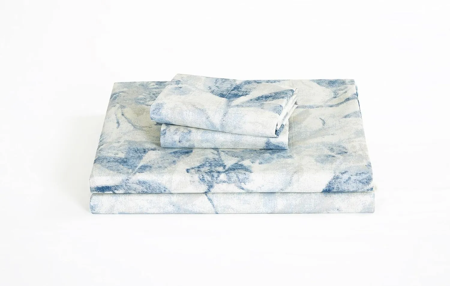 Chezmoi Collection Monica 4-Piece Tropical Floral Bed Sheet Set - Blue Gray White Textured Floral Printed Microfiber 14-Inches Deep Pocket Sheets & Pillowcases Set, King