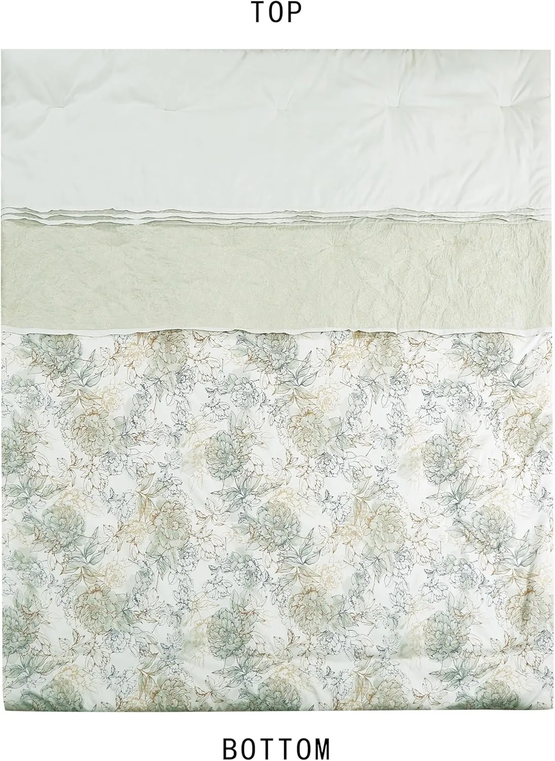Chezmoi Collection Rosaline 7-Piece Floral Botanical Comforter Set King - Floral Embroidery Soft Green Gray Floral Printed Lightweight Bedding Set