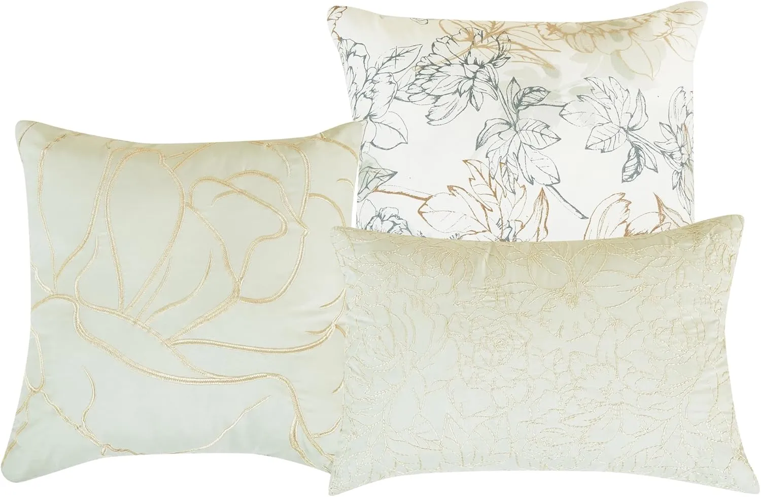 Chezmoi Collection Rosaline 7-Piece Floral Botanical Comforter Set King - Floral Embroidery Soft Green Gray Floral Printed Lightweight Bedding Set