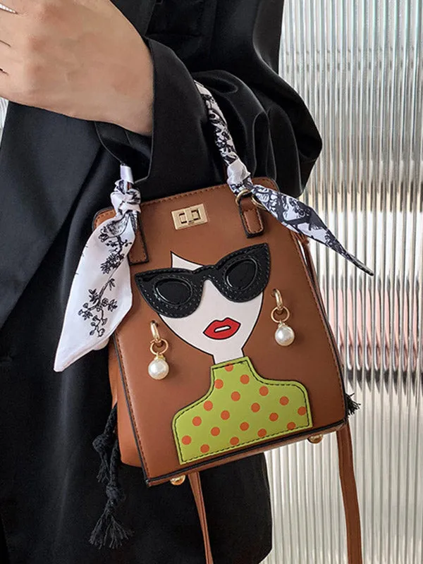 Chic Figure-Printed Split Joint Crossbody Handbag