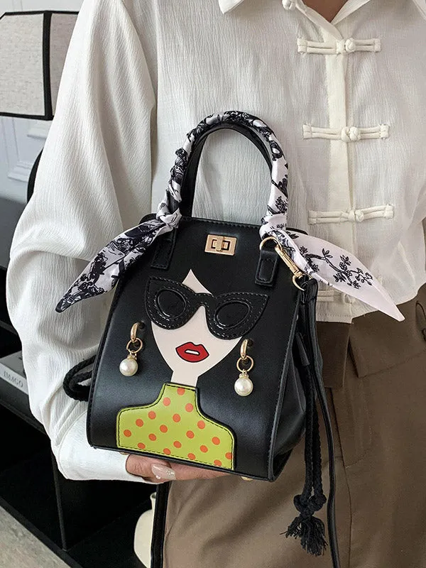 Chic Figure-Printed Split Joint Crossbody Handbag