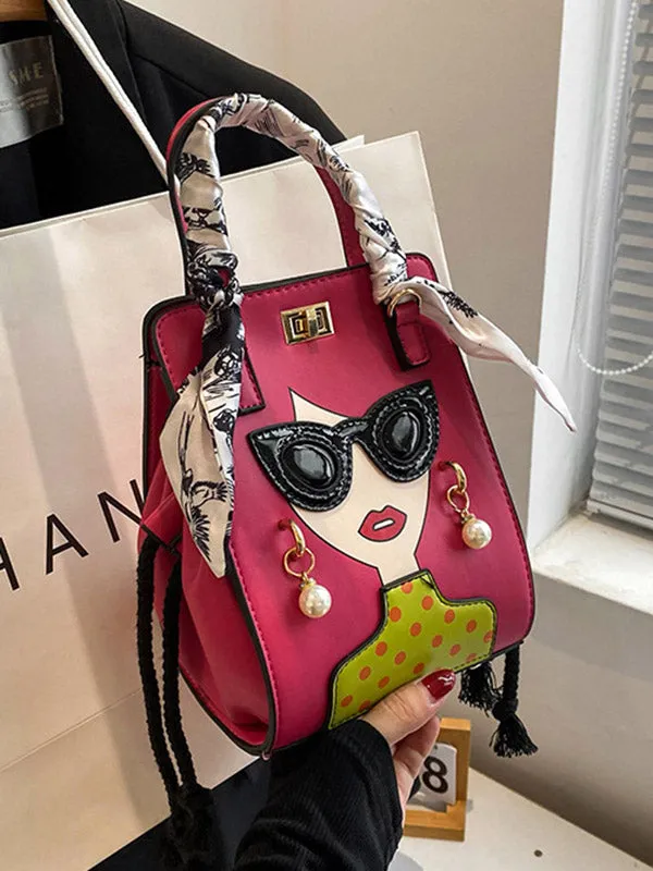 Chic Figure-Printed Split Joint Crossbody Handbag