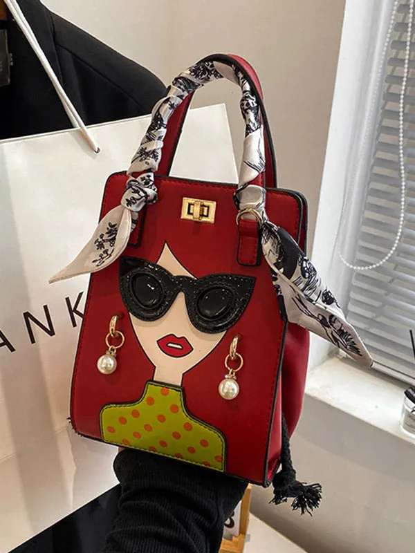 Chic Figure-Printed Split Joint Crossbody Handbag