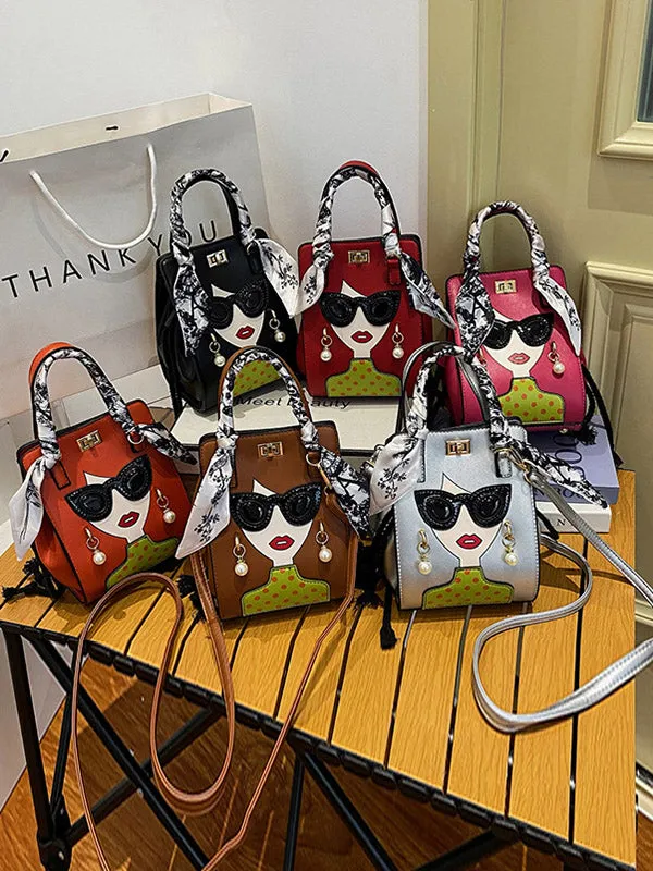 Chic Figure-Printed Split Joint Crossbody Handbag