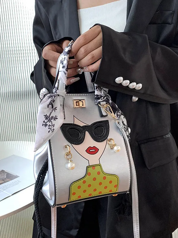 Chic Figure-Printed Split Joint Crossbody Handbag