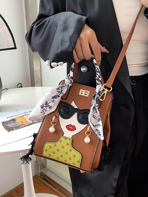 Chic Figure-Printed Split Joint Crossbody Handbag