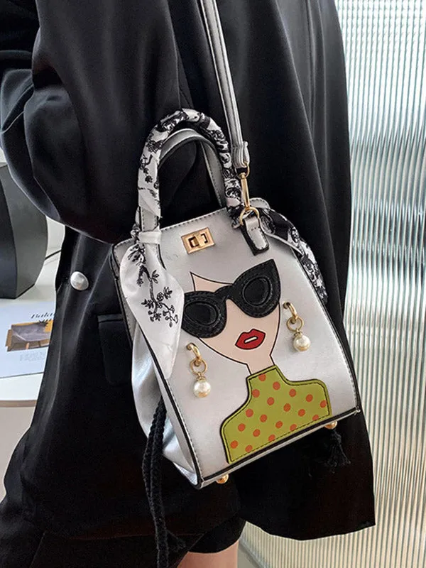 Chic Figure-Printed Split Joint Crossbody Handbag