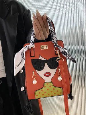Chic Figure-Printed Split Joint Crossbody Handbag